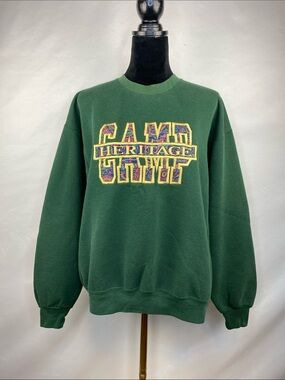 Vintage GENUS Camp Heritage Forest Green Embroidered Sweatshirt Size Large